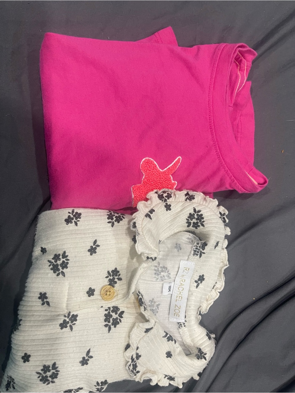 Rachel Zoe Girls Pink Tee with White Floral Ruffle Top